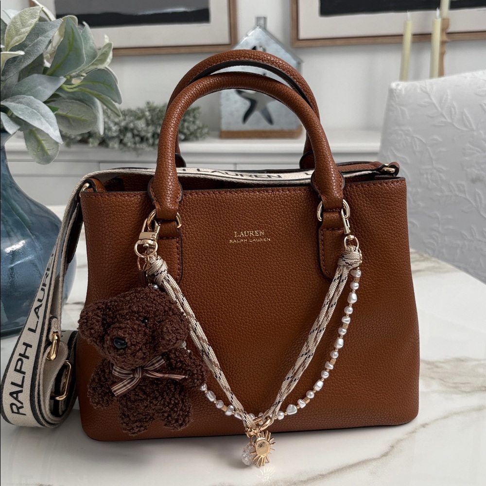 Lauren Ralph Lauren Chestnut Pebbled Leather Satchel with Logo Strap